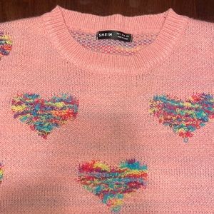 Shein, light pink, 3D colorful heart sweater